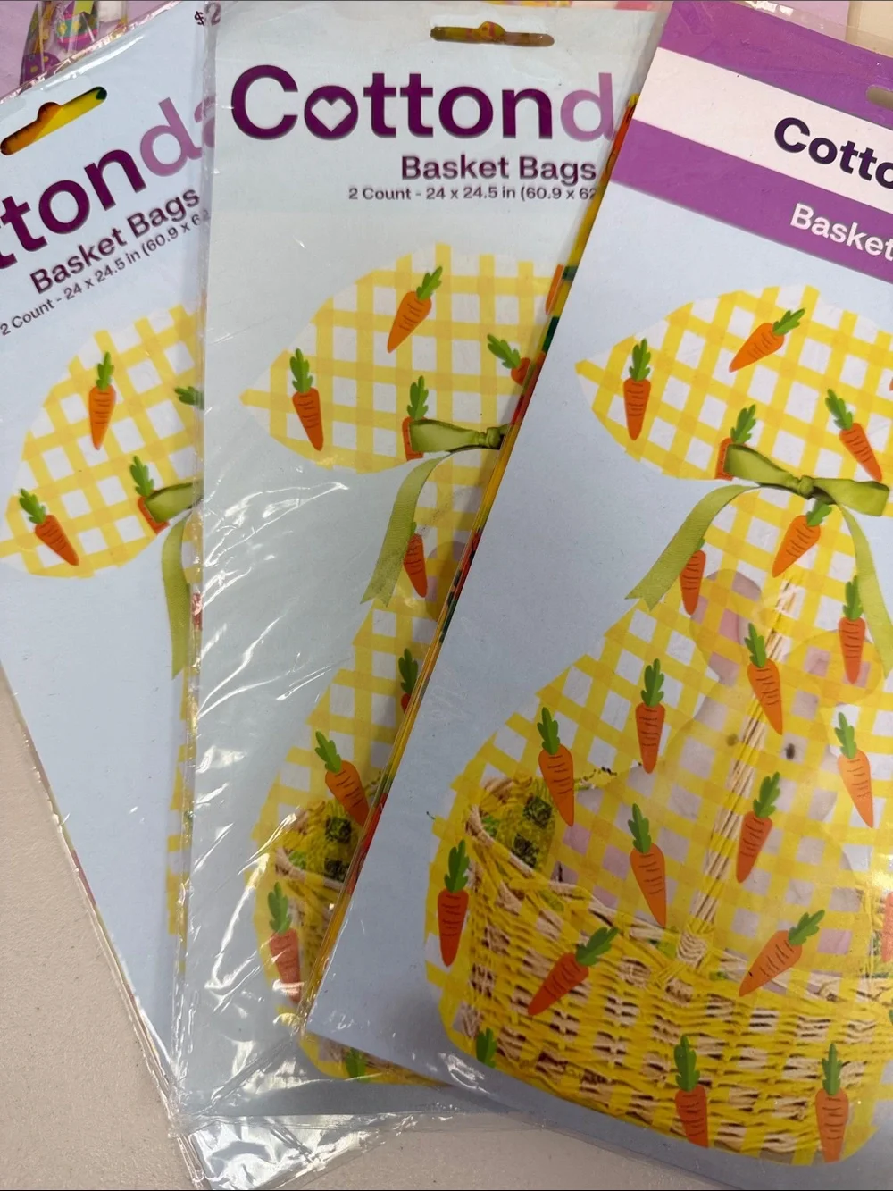 Easter Basket Bags 2 designs Yellow Carrot Print & all over eggs Bags 12 count